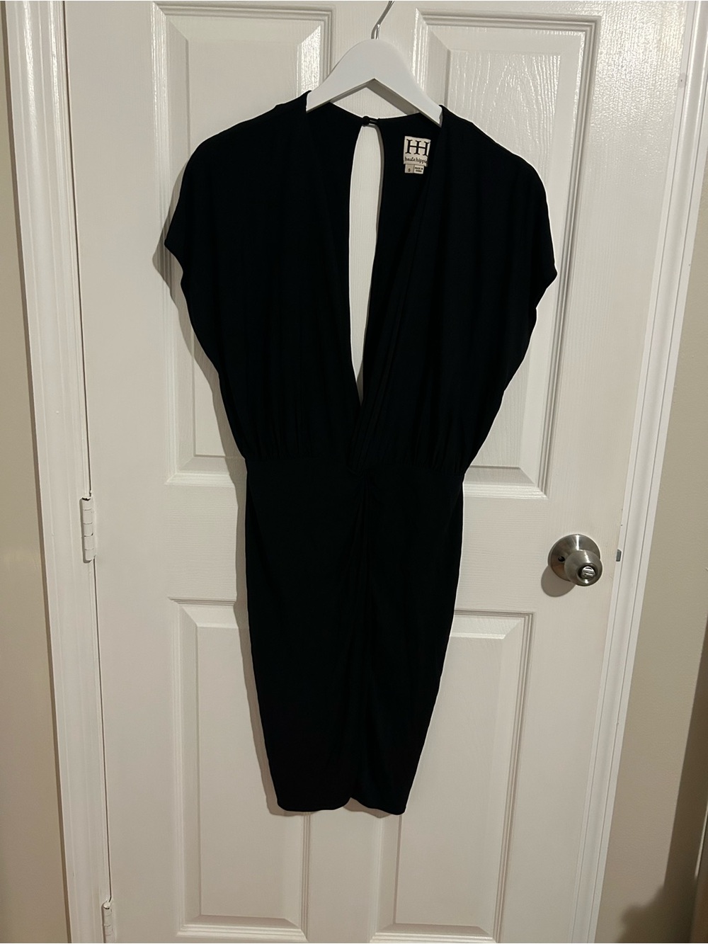 Haute Hippie Black Deep V Cap-Sleeve Mini Dress